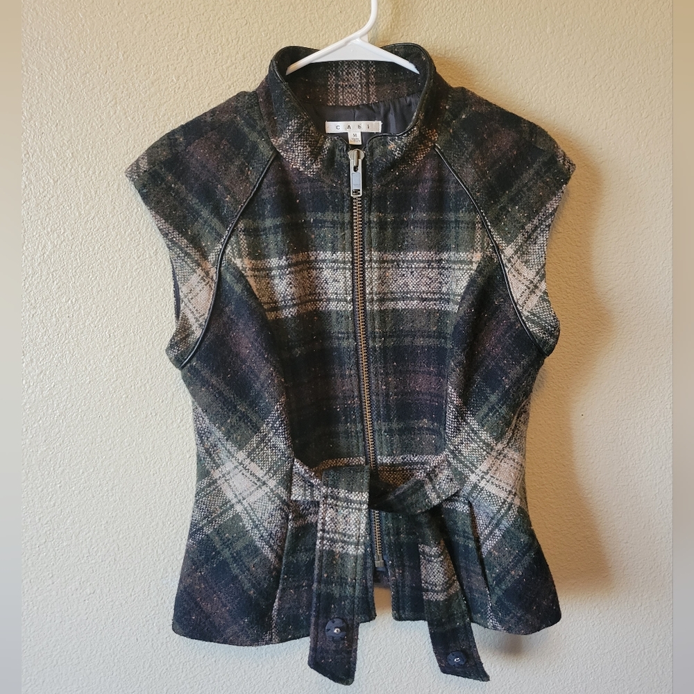 CAbi #611 All Tied Up Plaid Wool Blend Vest, M - Picture 1 of 11